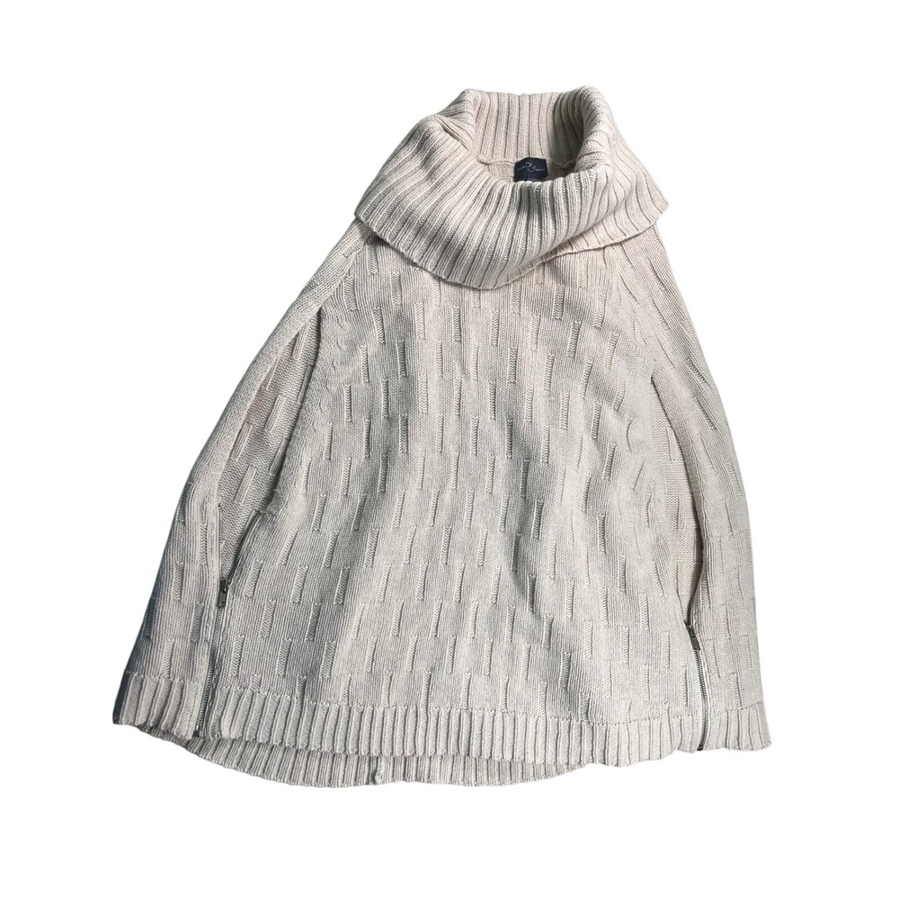Market & Spruce Womens Cream Poncho Sweater Cowl Neck Dolman Side Zip Large